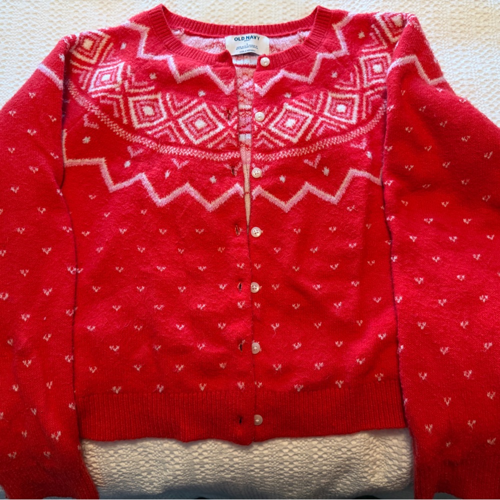 Old Navy Women's Red Geometric Cardigan Sz L